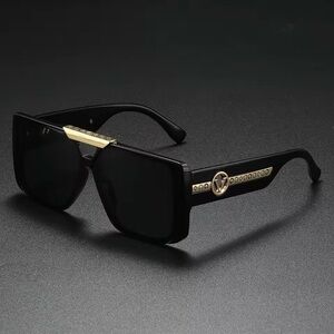 Luxury Oversized Square Sunglasses Black Gold UV400 Retro Shades